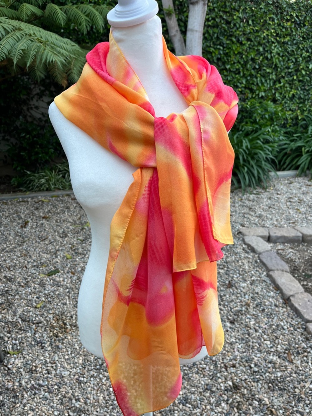 Stunning Vibrant Pink & Orange Watercolor Scarf/Shawl Large 45 x 65”